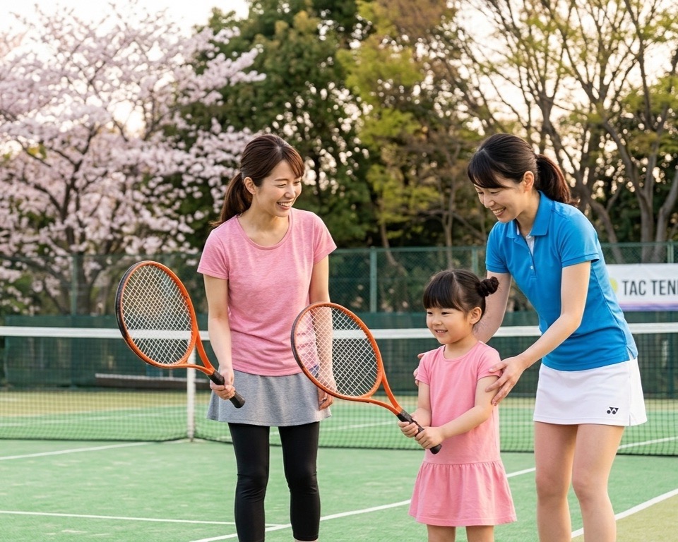 TACテニスジム 2周年キャンペーン コーチと生徒のレッスン風景